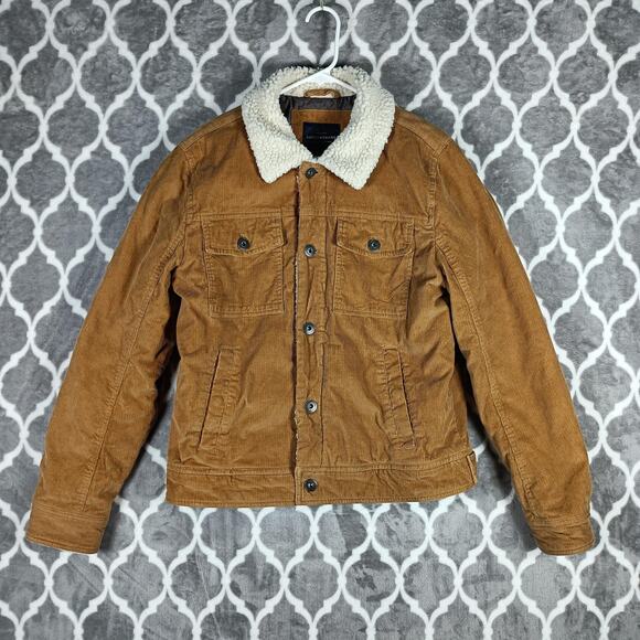 Lucky Brand Jacket Mens Medium Brown Corduroy Sherpa Lined Trucker Workwear - Picture 1 of 10